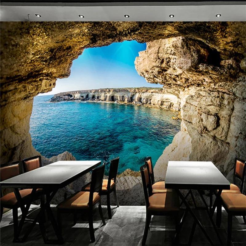 Modern Simple Photo Wallpaper Cave Seascape Nature Mural Living Room Bedroom Decor Wallpaper Space Expansion Wall Murals