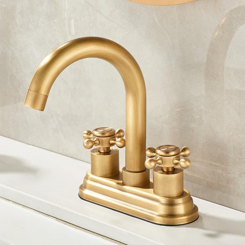 360 Swivel Antique Brass Bathroom Basin Faucet Sink Mixers Taps Bathtub Dual Handles Deck Mounted Basin Sink Mixer Hot and Cold