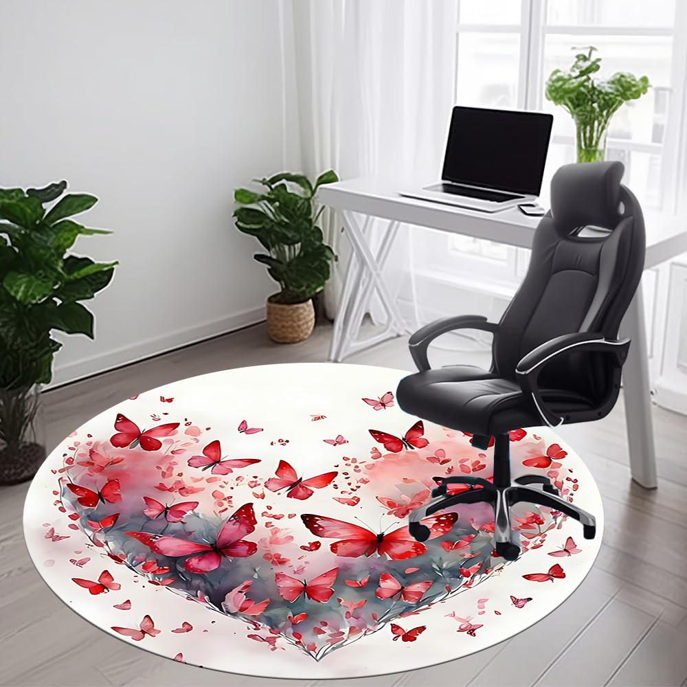 1pc Butterfly Heart Office Round Area Rug, Mat Suitable ForOffice, Under Office Chairs Bedroom Living Room Home Decor, Room Deco