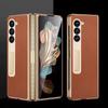 For Samsung Z Fold 7 Phone Case Electroplated Nappa Leather with HD Film Protective Cover Compatible for Samsung Z Fold 6 5 4 3