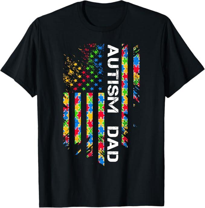 

Autism Dad Awareness American Flag USA T-Shirt M