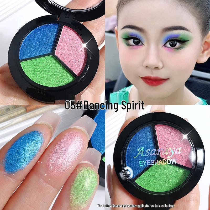 

Colorful Student Stage Makeup: Shimmering Blue-Green-Purple Three-Color Eyeshadow Palette for Performance 3g