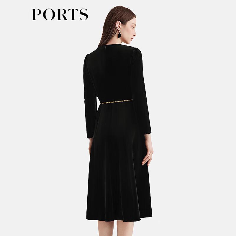 PORTS Women's Black Waist Chain Decor Dress