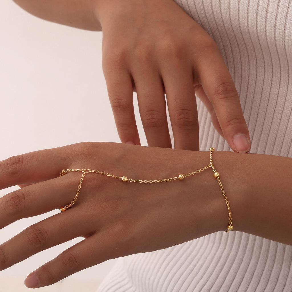 Exquisite Vintage Wrist Bracelet for Women Finger Ring Chain Charms Beads Bracelet Chain Lady Trendy Aesthetic Jewelry Set