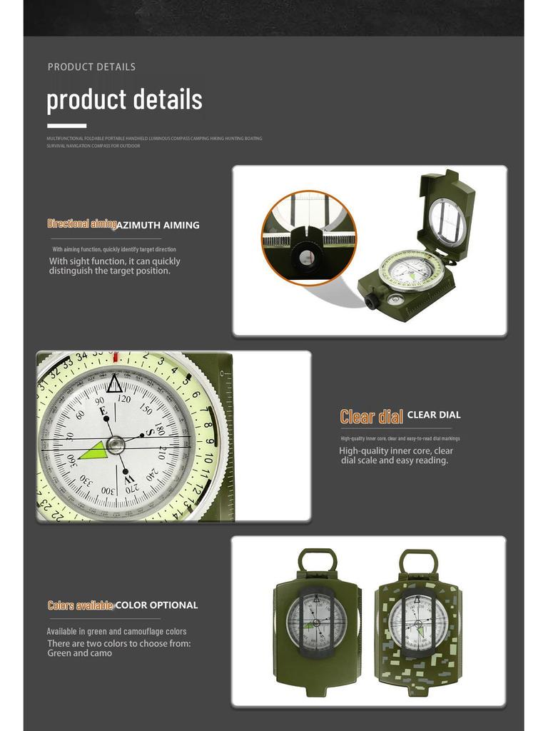 American Military Green Multifunctional Metal Compass K4580 - High Precision, Luminous, Outdoor Use