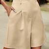 Women Casual Shorts High Waist Straight Loose Button Pocket Solid Color Ladies Summer Wide Leg Short Pants Trousers Office Wear