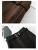 Elegant Woolen Coffee Midi Skirt - Women's Autumn/Winter 2025, Thickened Professional Design, Versatile Style
