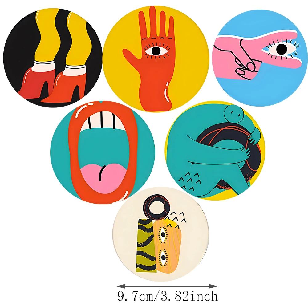

6 шт. Подставка под чашку в стиле Пикассо, акриловая подставка под напитки, тарелка, коврик, подкладка под кружку, подставки для кружек и чашек, украшение стола 3.82inch diameter&Round