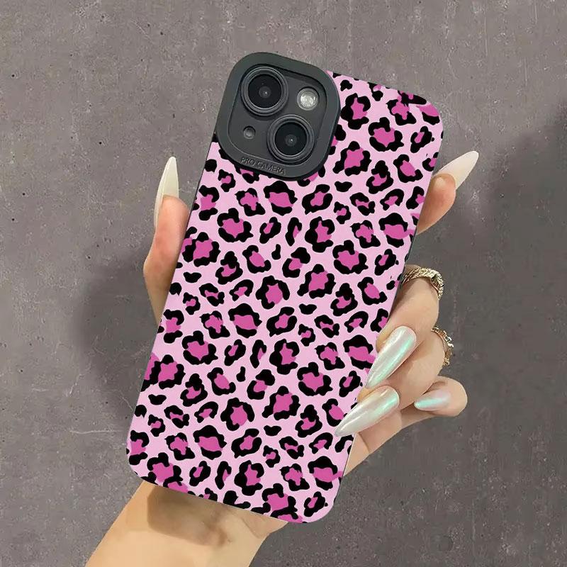 Pink Leopard Print Phone Case For iphone16 15 14 13 12 11 XR XS Pro Max14 Plus Mini Plus Lense Protection Soft Silicone Case
