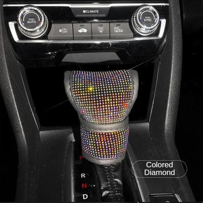 Bling Bling Car Shift Gear Cover Leather Auto Gear Shift Knob Cover Universal Crystal Rhinestones Car Accessories for Women
