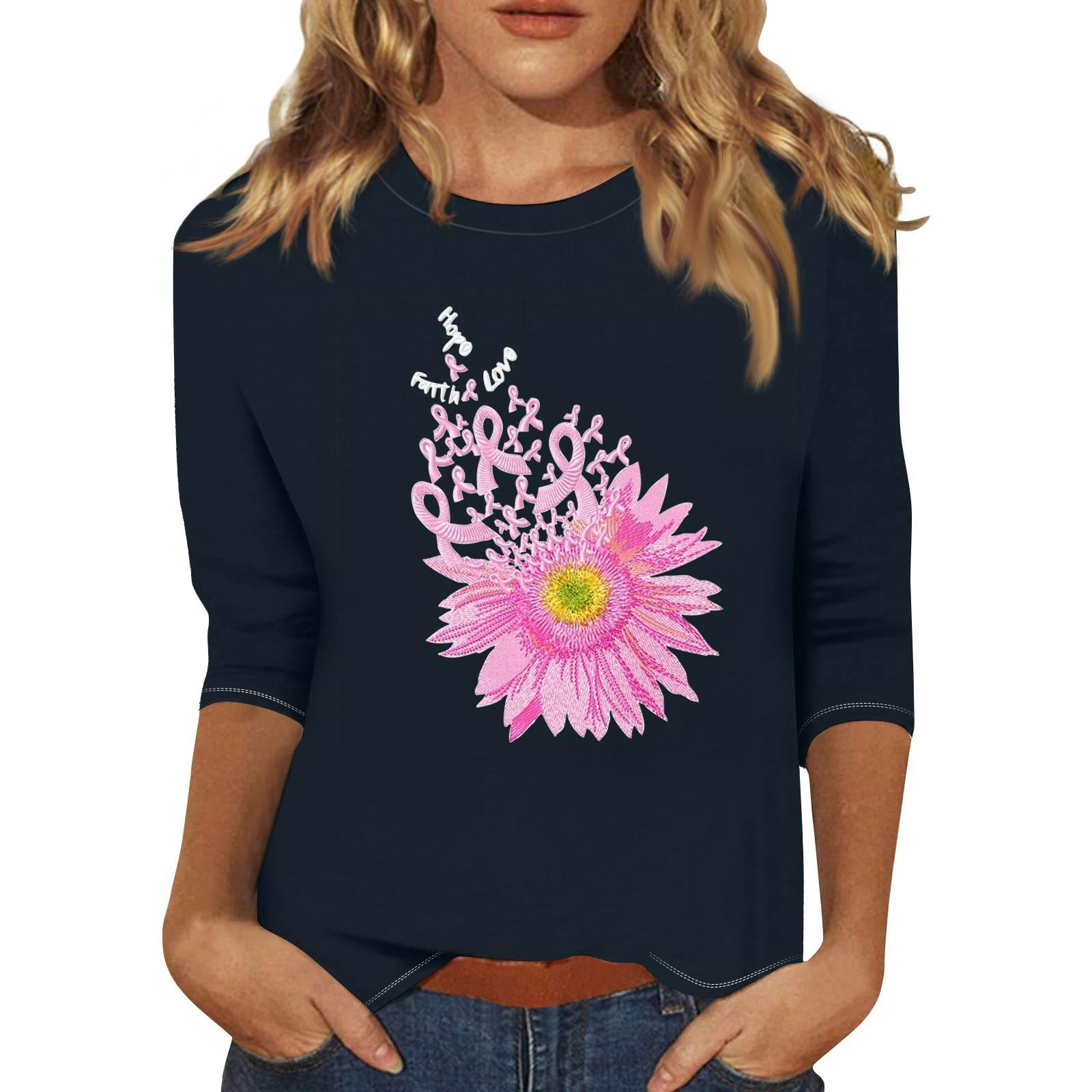 

Женская модная и повседневная футболка с круглым вырезом и рукавом семь четвертей S тёмно-синий