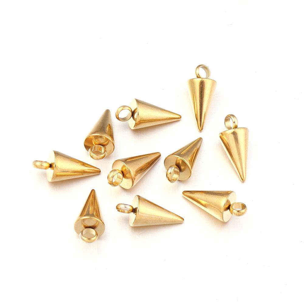 10pcs Stainless Steel Cone Charms Pendants for Jewelry Making Retro Bullet Spike Beads Charms for Women Man Hoop Earring Making