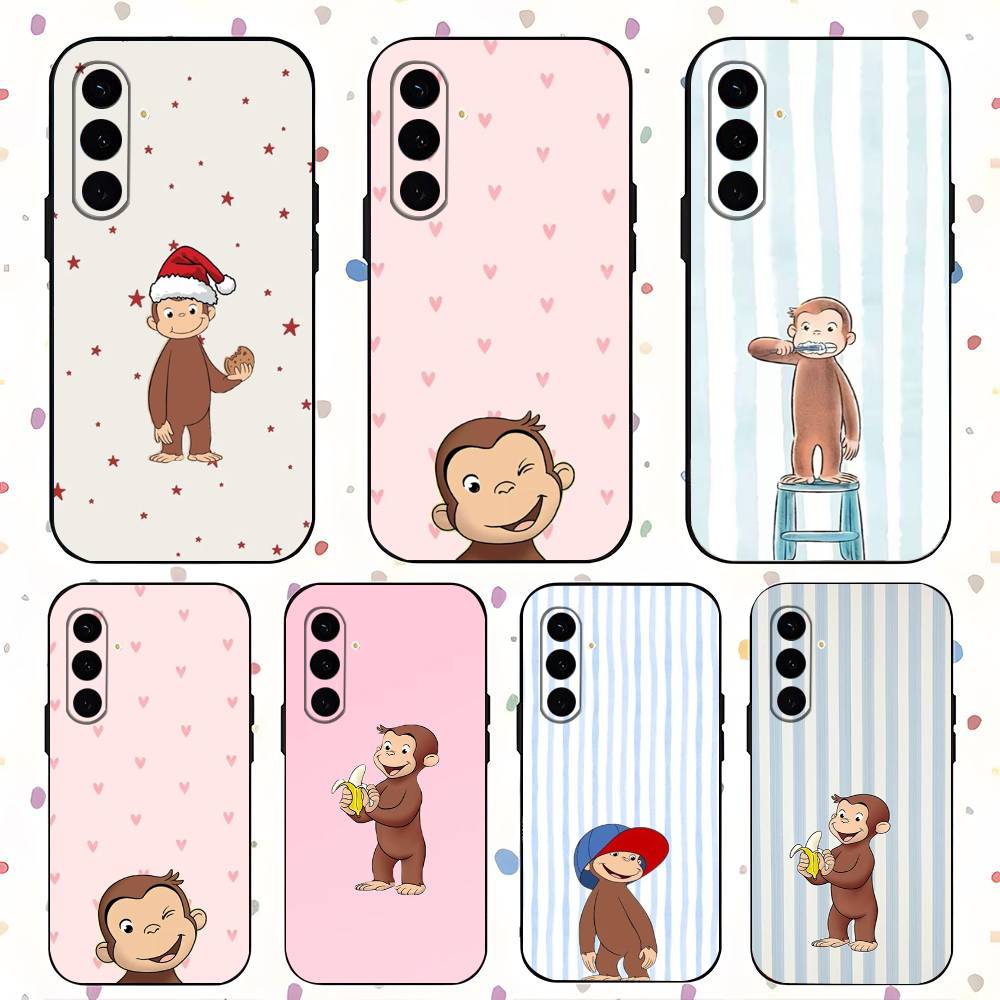 Cute Mokey G-GeorGes Curious Luxury Black Phone Case For Samsung Galaxy S23 S24 S25 Ultra S22 Plus S21
