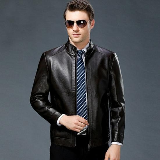 Men's Genuine Leather Sheepskin Jacket for Middle-Aged/Elderly - Spring/Autumn Wear