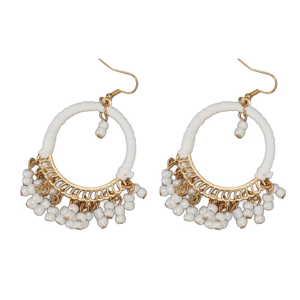 Women Beaded Tassel Earrings Stylish Alloy Long Hoop Beaded Dangle Earrings for Daily Wear Long Beaded Tassel Earrings