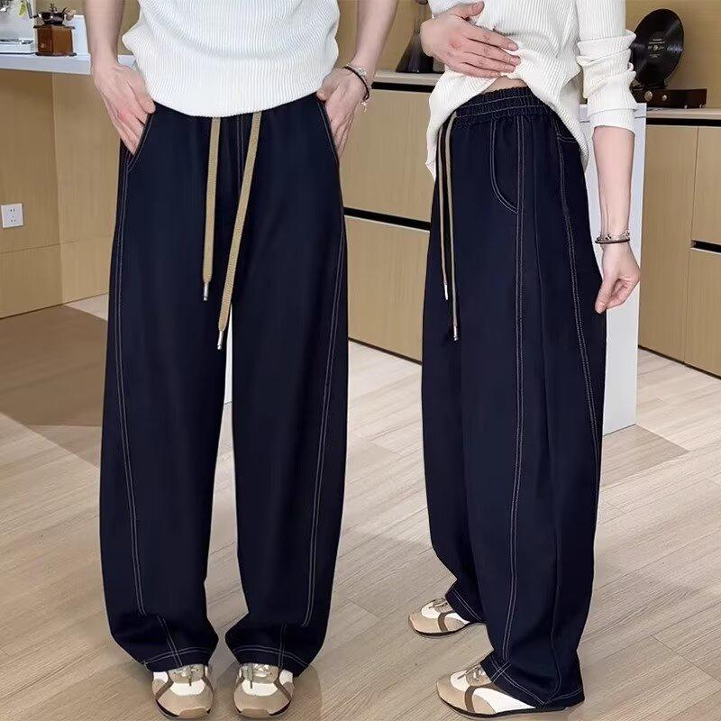 

Женские джинсы больших размеров с широкими штанинами и эластичной талией для осени 2025 - Прямые штанины, стройнящие фигуру типа груша 3XL синий