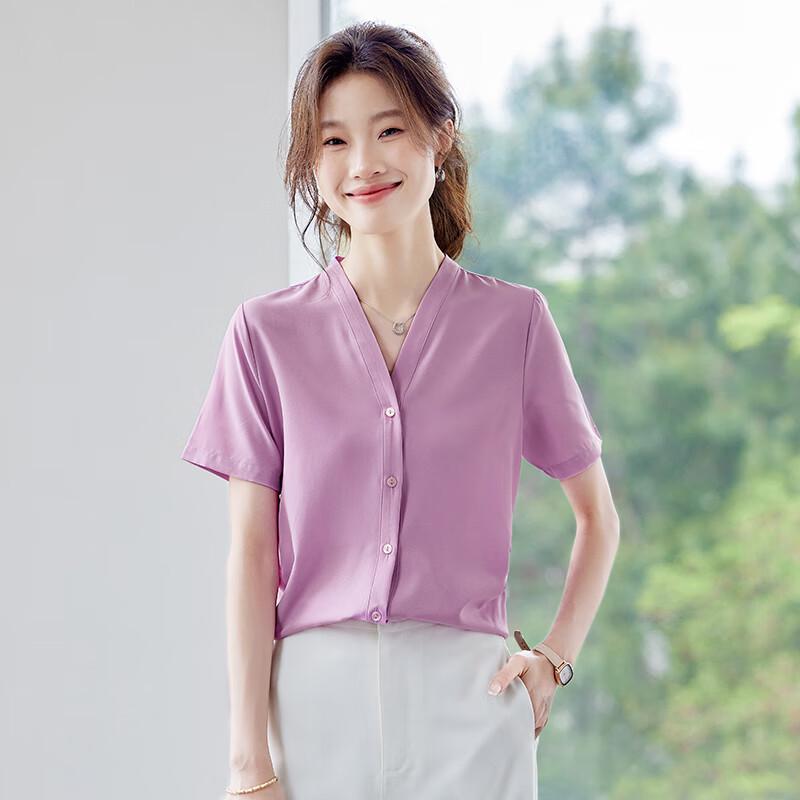 Women's V-Neck Chiffon Short-Sleeve Blouse