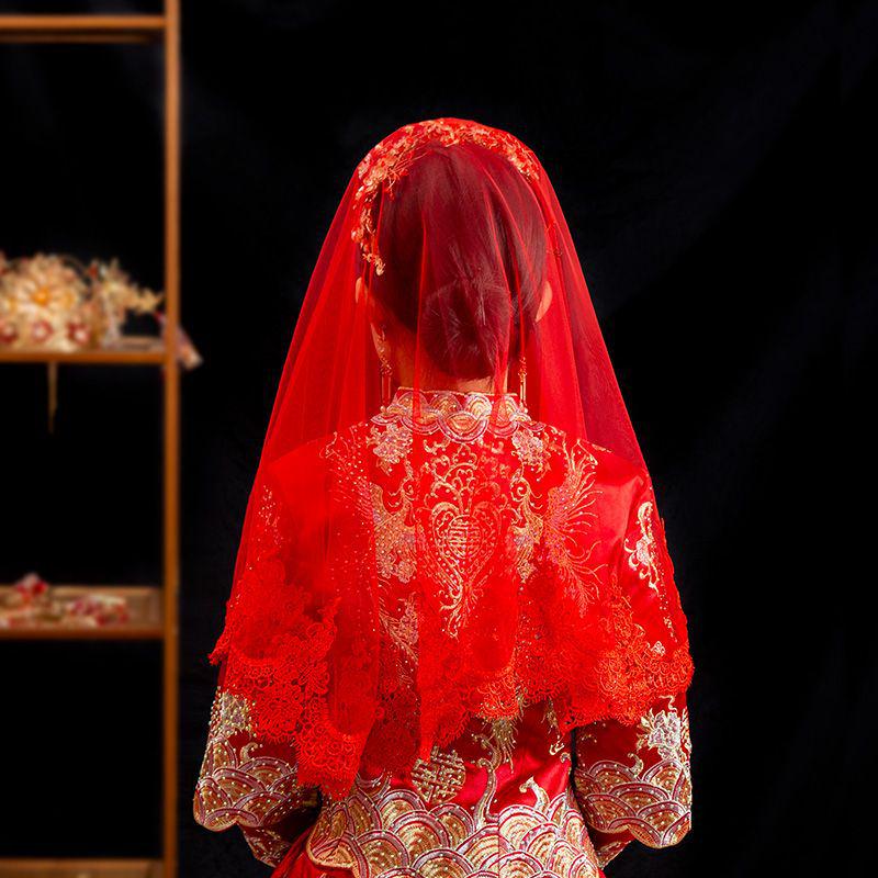 Red Translucent Bridal Veil for Chinese Wedding Xiuhe Dress