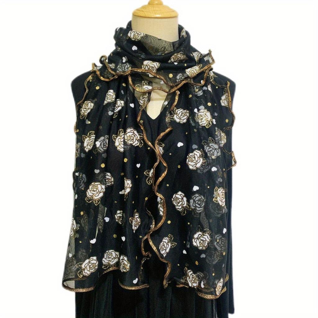1PCS New Elegant Flower Embroidered Scarf - Breathable Windproof Shawl, Multi Functional Protection for Travel and Outdoor Use