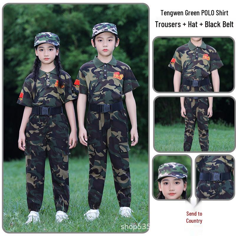 Kids' Camouflage Uniform Set: Spring, Summer, Autumn T-Shirt for Student Camps and Military Training