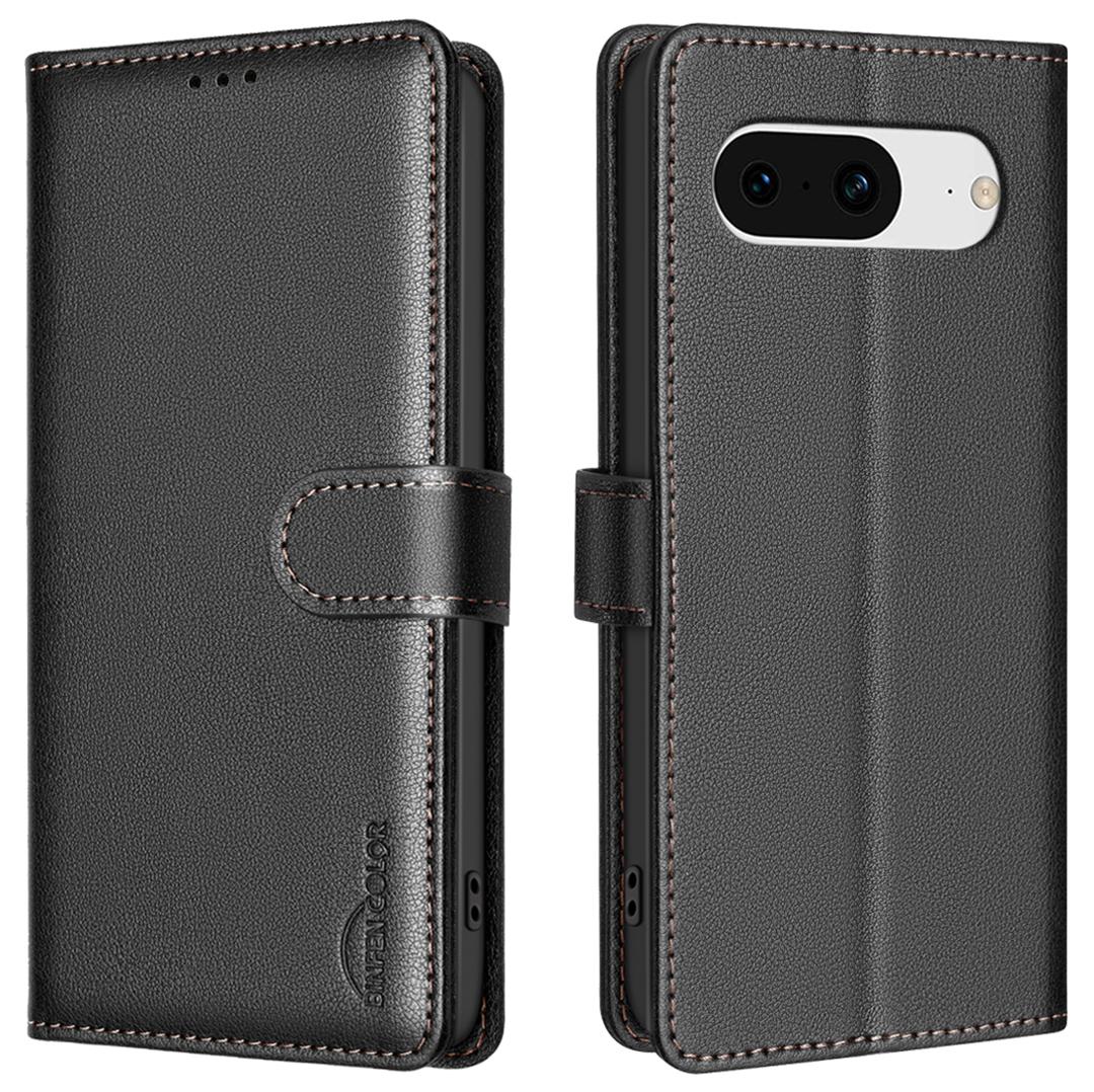 

BINFEN COLOR BF32 For Google Pixel 8 Wallet Stand Phone Case Litchi Texture RFID Blocking Leather Phone Cover Black