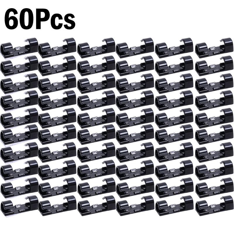 1-60Pcs Self-Adhesive Cable Clips Organizer Drop Wire Holder Cord Management for Ethernet Cable TV PC Under Desk Car Wire Clip