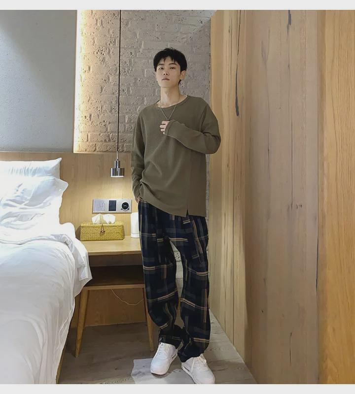 Men's Trendy Korean Plaid Pants: Stylish, Loose-Fit, Casual, All-Match, Straight-Cut Trousers