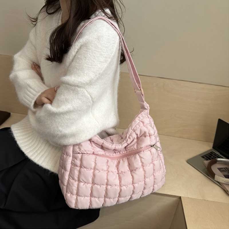 Quilted Puffer Shoulder Bag for Women Large Capacity Tote Sling Bag Casual Crossbody Satchel Bag Female Handbag