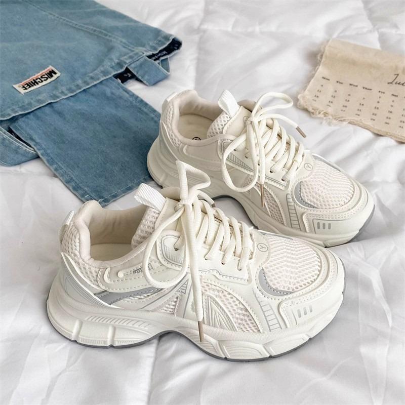 Beige platform dad shoes women's new summer versatile casual lightweight breathable heightening sports shoes