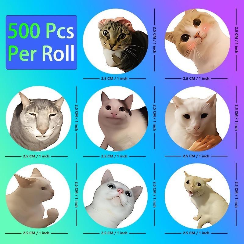 500 ks/role kulatých koček vtipné štítky samolepky pro balení pouzder na telefony, kufry, notebooky, samolepky s výrazy