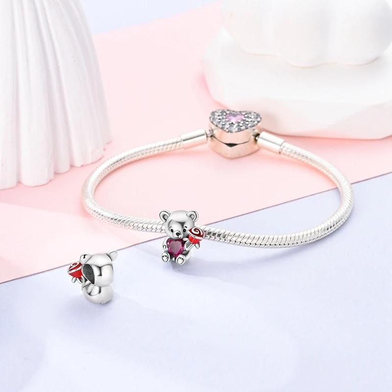 Bedels Koper Verguld Lieve Kleine Beer Rozenpollen Hartvormige Kralen Passend voor Originele Armband Dames Sieraden Maken Cadeaus