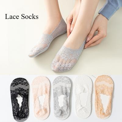 10 Pairs Women Socks Summer Thin Breathable Silicone Non-slip Invisible Lace No-show Boat Sock Transparent JK Fashion Casual Low Cut Sock