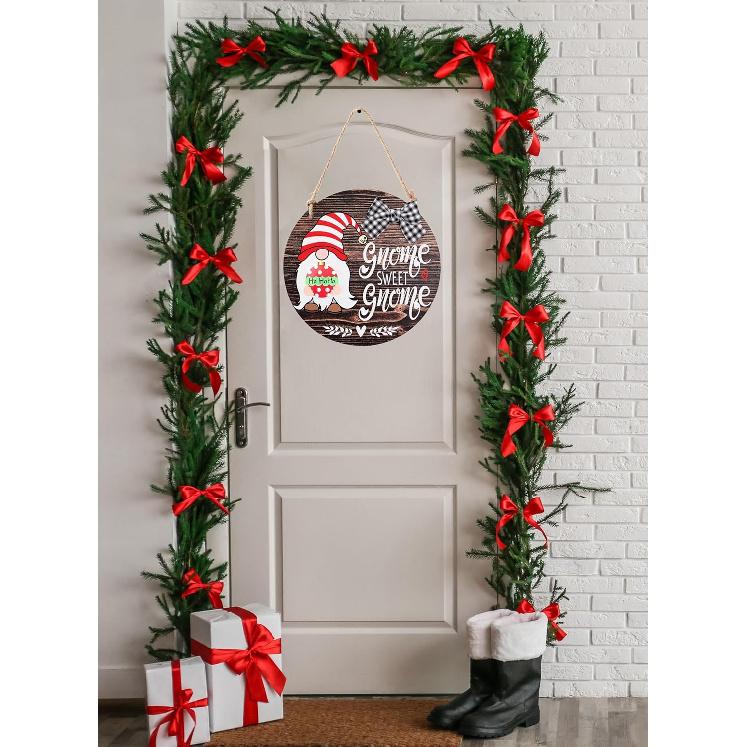 CYNOSA Interchangeable Seasonal Gnome Sweet Gnome Welcome Sign Front Door Decor Wooden Gnome Door Hanger, 12 Inches Farmhouse Wall Sign Gnome Decor