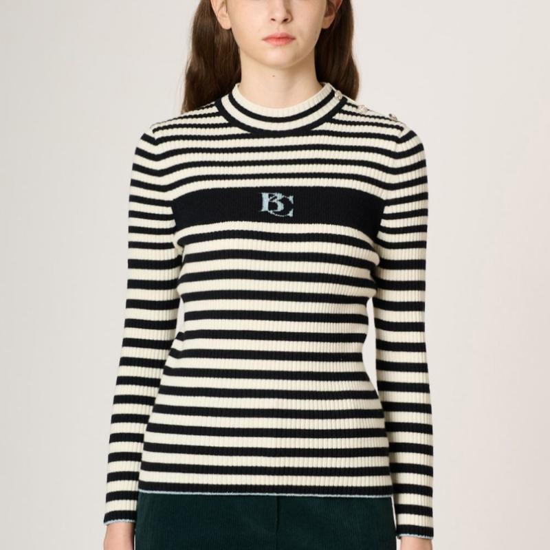 Bcbg Mock Neck Stripe Knit Top B3w9k305