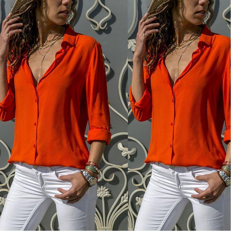 Timeless Solid Color Womens Long Sleeve Office Blouse Dress Shirt