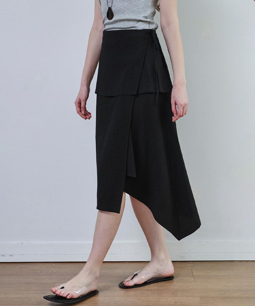Marop 3116 Crinkle Double Wrap Skirt (Black)