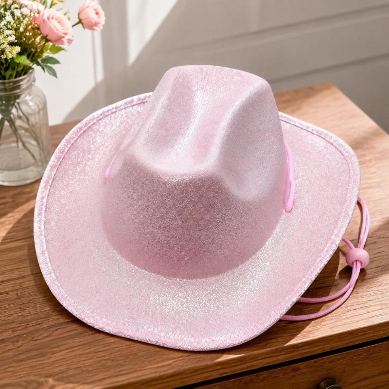 Kids Glitter Western Panama Hat Party Accessory with Broad Edge and Pinched Top for Costume Shows, Dance Recitals, Photo Fun
