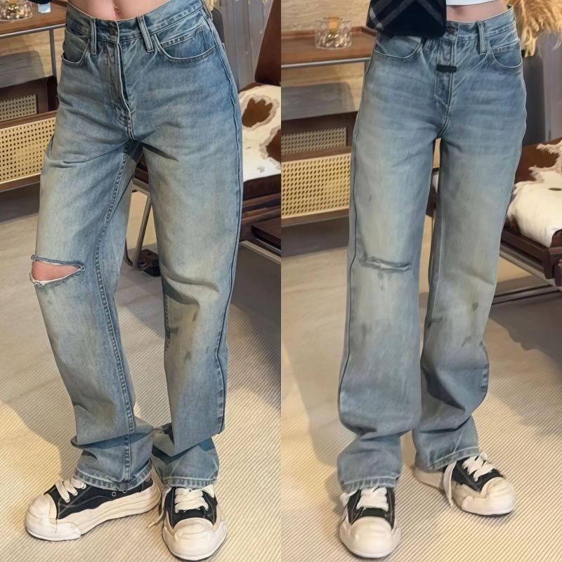 Summer and autumn fashion American street style straight ripped jeans men's trendy brand retro ink-splashing trousers three-dimensional tailoring