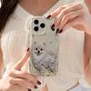 Full Rhinestone Pomeranian Wavy Edge Phone Case For iPhone 17 16 15 14 13 12 11 8 7 Plus Pro Max Bling Dog Bumper Cover