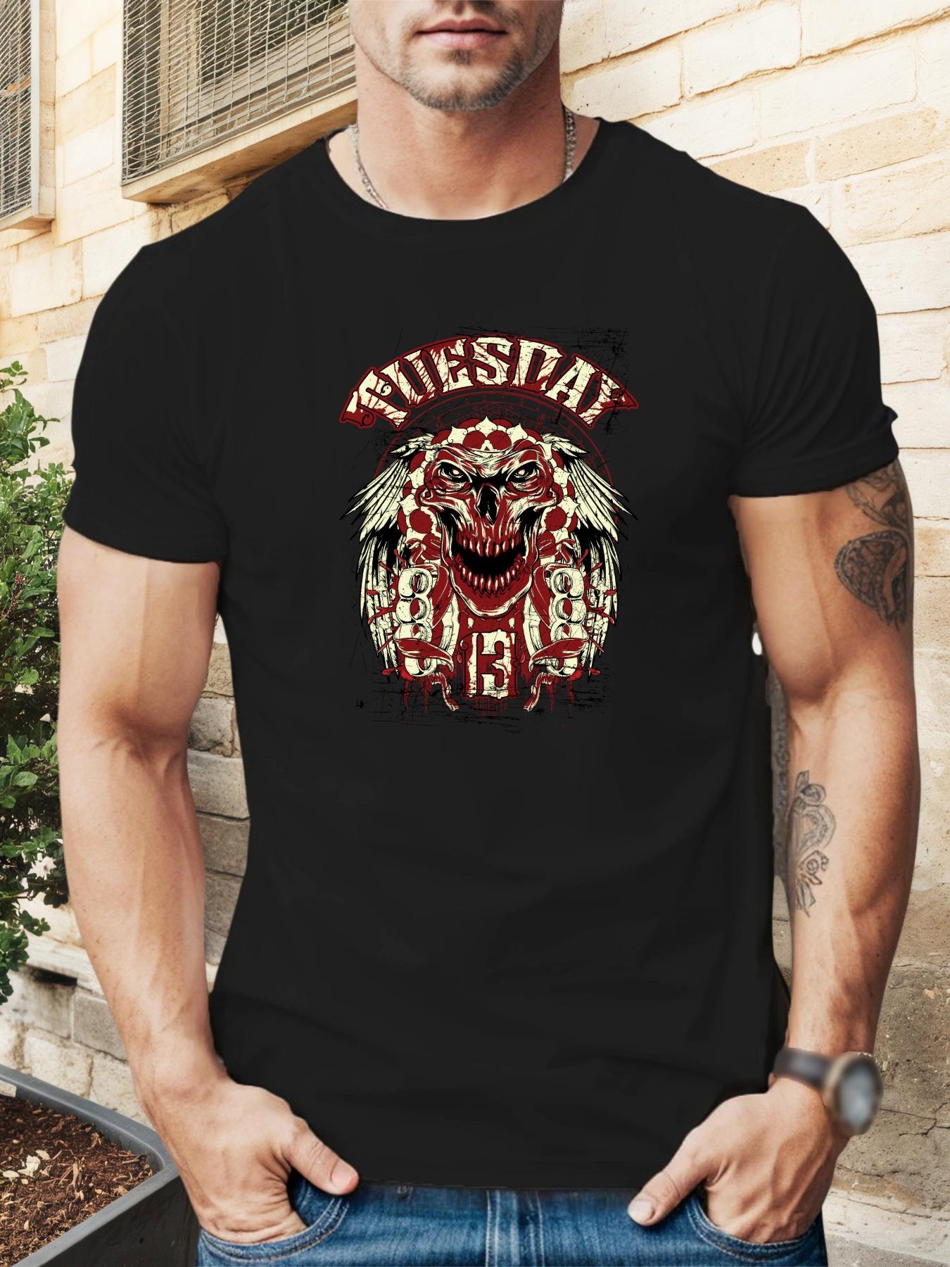 Tuesday Skull & Tiger Graphic T-shirt - Bold Red & Golden Print XL