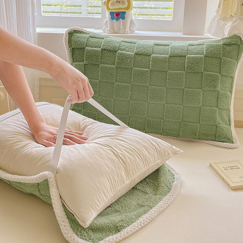 Tafu Velvet Pillow Cover with Ties Anti Slip Pillow Towel Without Shedding Hair Pillow Case Thickened Milk Velvet Pillows Towel