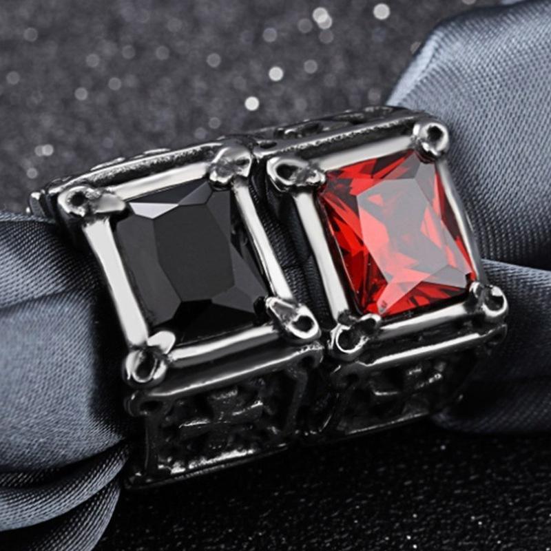 Yunjin new retro men's fashion personality inlaid ruby cross ring trendy hip-hop ring