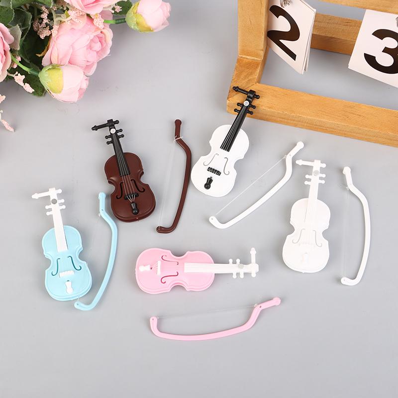 Dollhouse Miniature Violin Simulation Handmade Wood Grain Violin Model Desktop Decor DIY Doll House Pretend Enjoy Toy Accessories