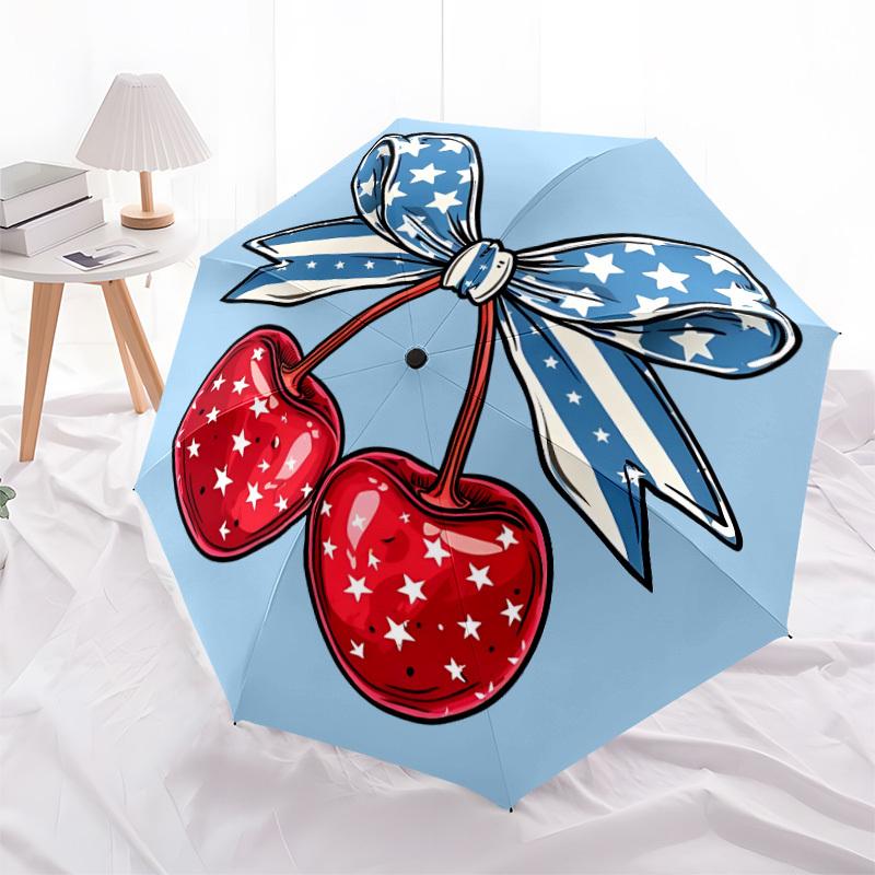 1pc Cherries Bow Automatic Folding Umbrella with 8-Rib Windproof Design, Portable Foldable Sunshade Umbrella For Halloween 109