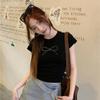 2024 Summer Women's Black Bow Crop Top - Hot Drill Slim Fit Trendy Short Sleeve T-shirt