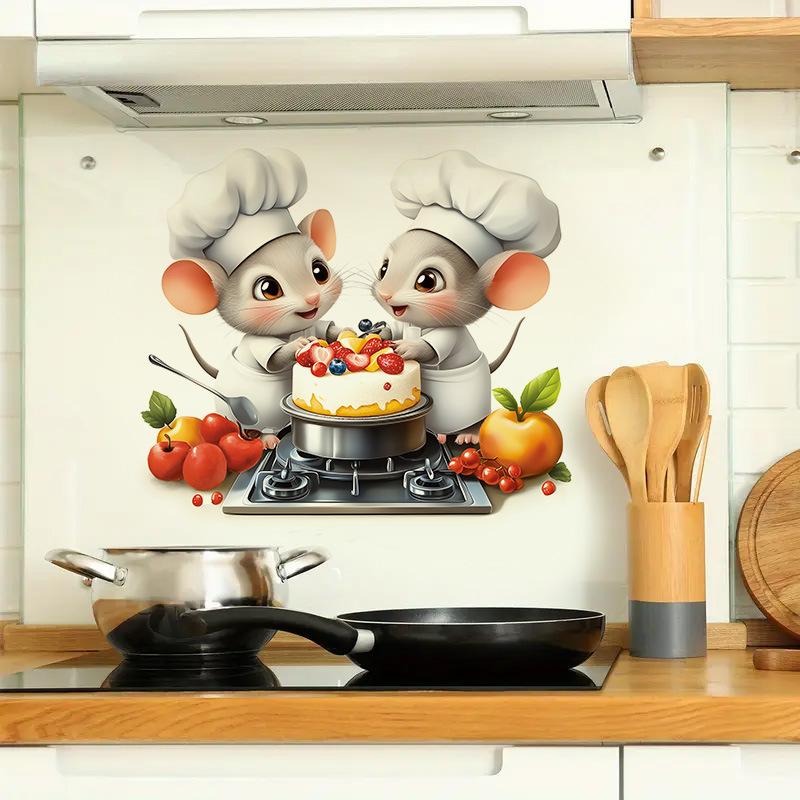 Topo Carino Cartone Animato con Torta Adesivo Murale per Cucina Sala da Pranzo Autoadesivo Rimovibile Impermeabile Decorazione Murale per la Casa Arte