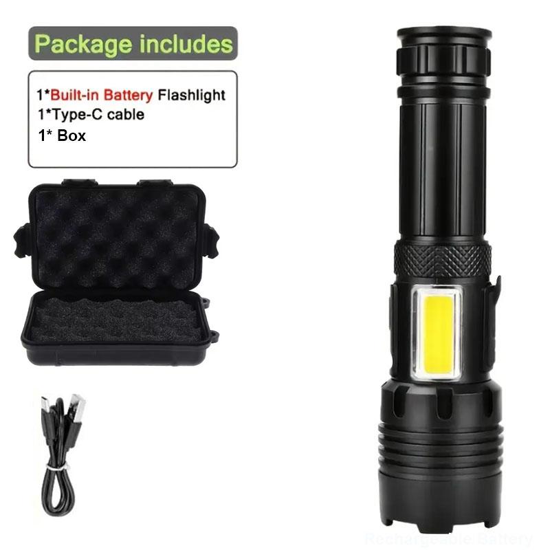 Super Powerful LED Flashlight With Side Lights High Power Torch Light Tactical Flashlight Type C Rechargeable Camping Lamp