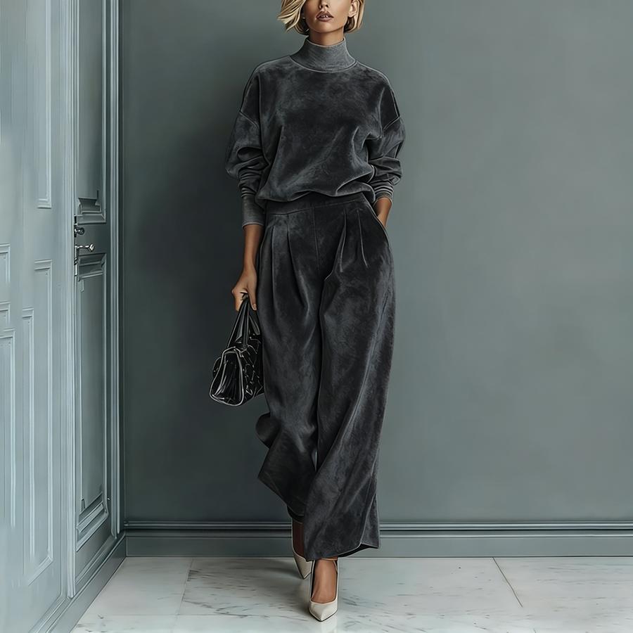 Fall Winter New High-End Fashion Women's Knit Long Sleeve Set Wide Leg Pants Two Piece Outfit