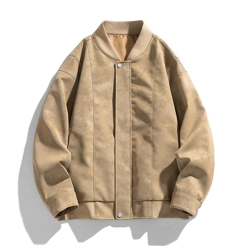 

Кожаная куртка мужская повседневная куртка в стиле пары High Street персикового цвета, черная свободная универсальная куртка на весну и осень для мужчин 3XL