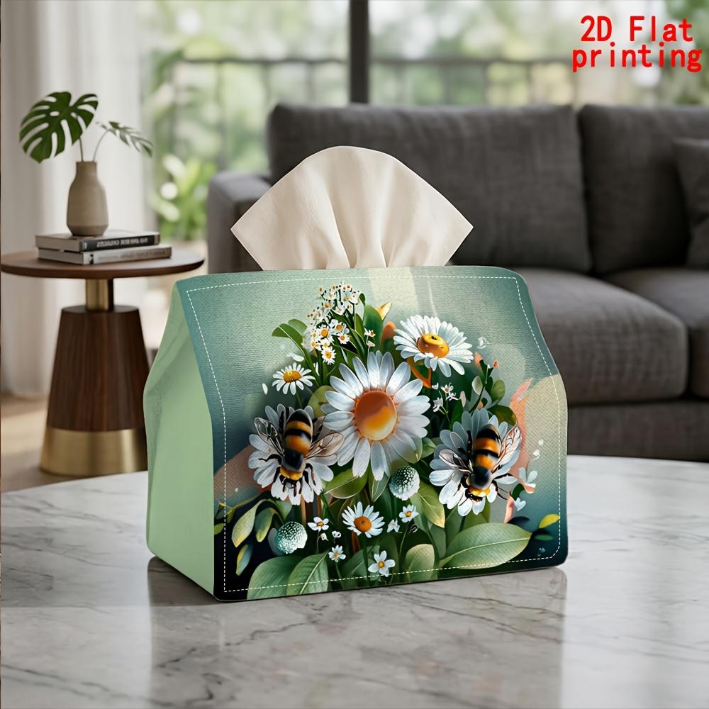 1pc Bees & Butterflies Tissue Box with Tissue Paper Dispenser - Compact Reusable Suitable for Kitchen, Bathroom, Car, Office - Decorative Holder for T